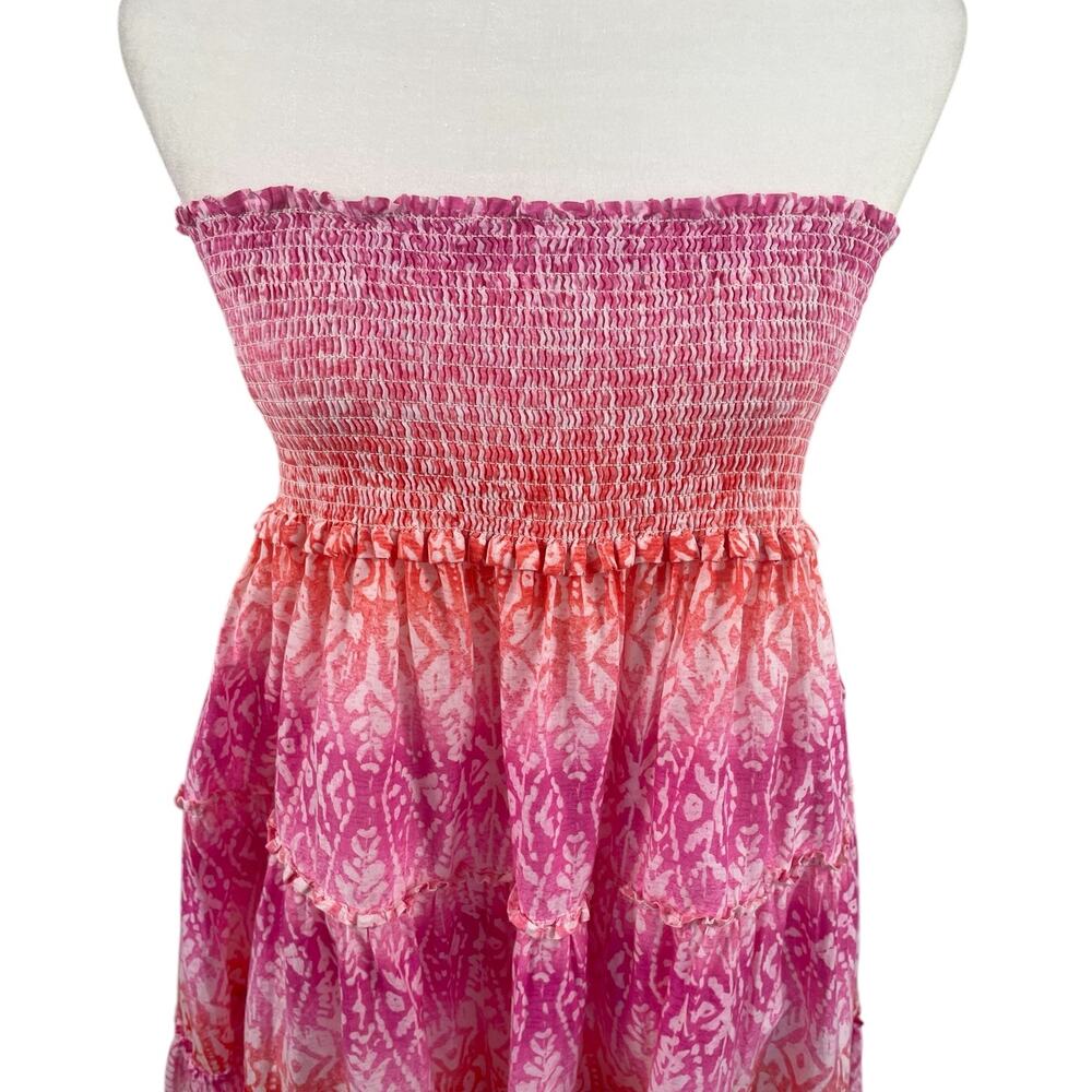 Lauren Ralph Lauren Printed Tiered Strapless Midi Dress Smocked Vacation Sz. L - Picture 3 of 11